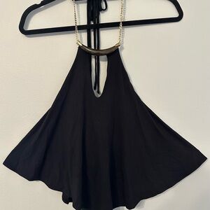Sky Black Halter Backless  Women top with Gold Chain Detail